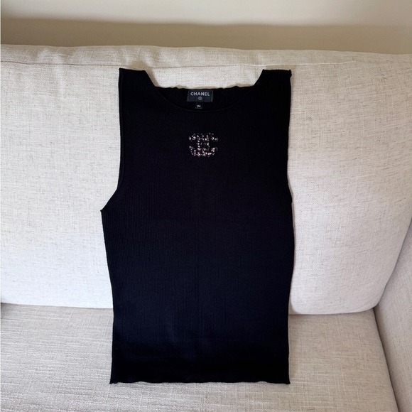 Chanel Black tweed logo Women's tank top - Picture 1 of 8
